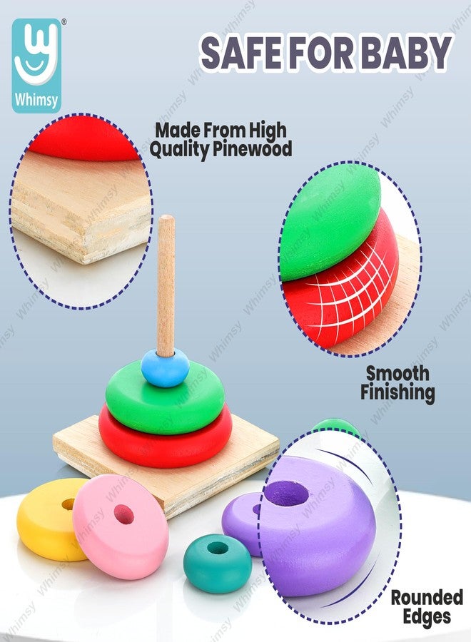 ويمسي لعبة حلقات خشبية مرحة للأطفال، لعبة فرز وتكديس حلقات بألوان قوس قزح للأطفال فوق 12 شهرًا - Image 3